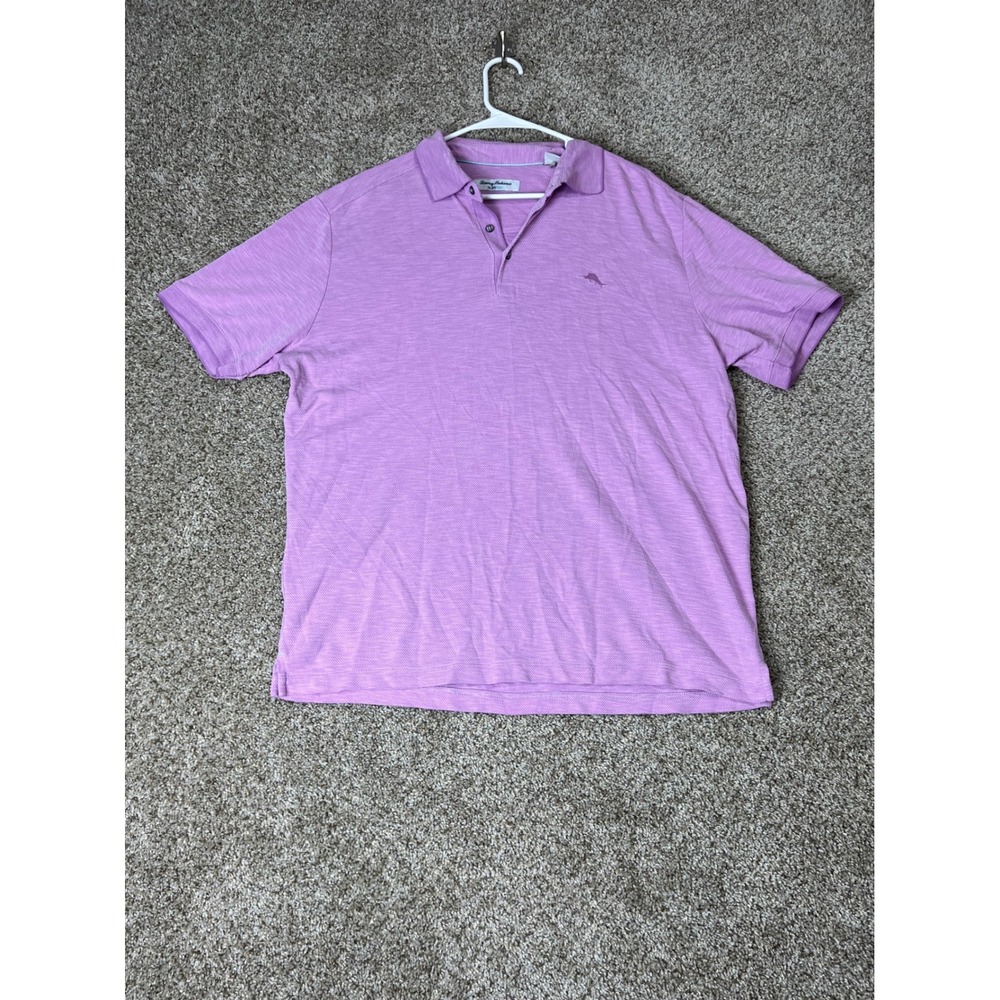 Tommy Bahama IslandZone Mens Large Purple Short Sleeve Polo Shirt Marlin Logo